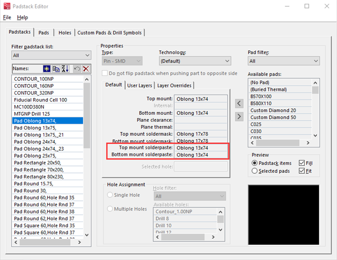 Figure 1 : Solder paste definition in the padstack design.