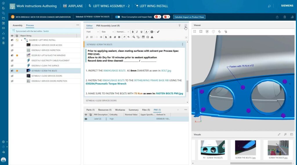 screen shot showing authoring EWI in Teamcenter Easy Plan