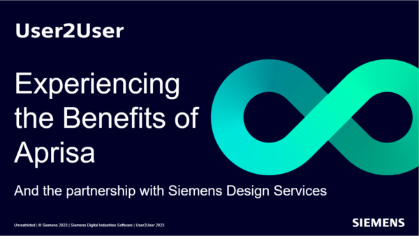 Title slide of presentation titled Experiencing the benefits of Aprisa, and the partnership with Siemens design services