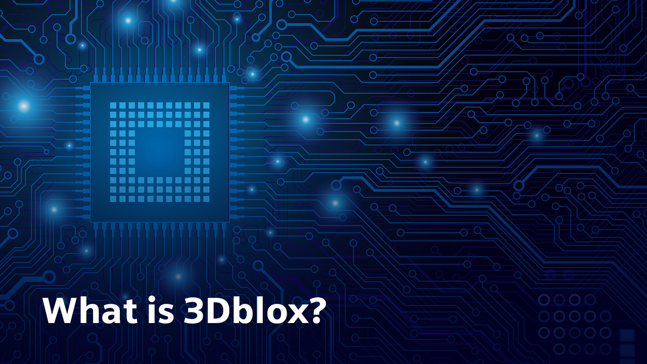 Abstract image of a chip. Text that says "What is 3Dblox?"