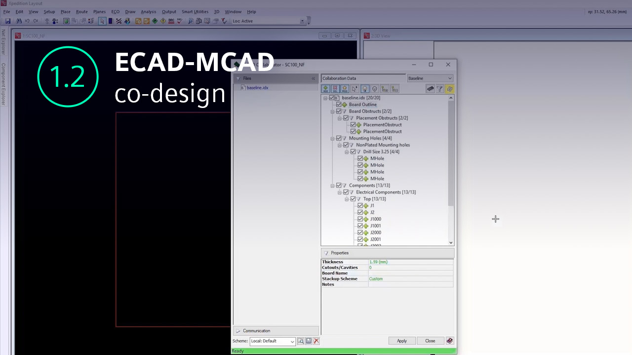 Screen shot of Xpedition software showing ECAD MCAD co-design