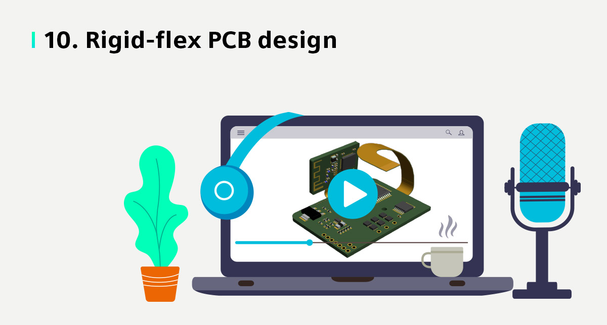 Illustration of a computer screen with text that says rigid-flex PCB design