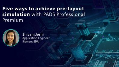 Graphic that shows a PCB and says "Five ways to achieve pre-layout simulation with PADS Professional Premium."