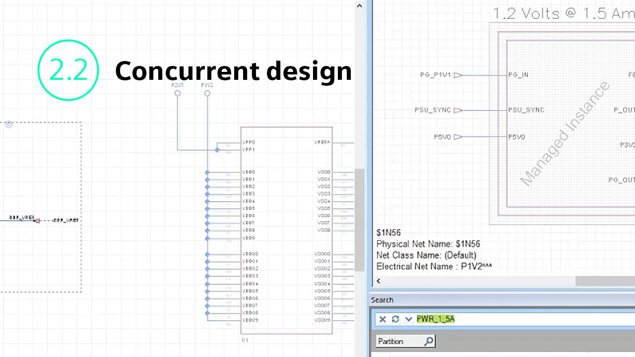 Screen capture of Xpedition pcb design software showing concurrent design