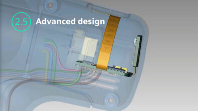 3D model of a rigid-flex pcb with text that says advanced design