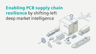 Illustration of planes, ships and other kinds of transportation to represent the supply chain. Text that says Enabling PCB supply chain resilience by shifting-left deep market intelligence