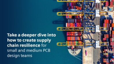 Image of a shipyard with text that says Take a deeper dive into how to create supply chain resilience for small and medium PCB design teams