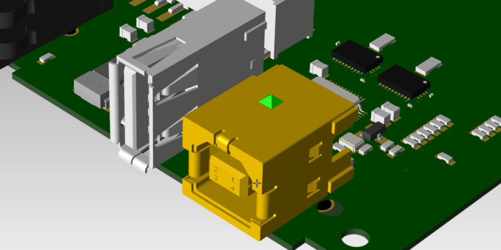 Image of a PCB showing component placement in 3D