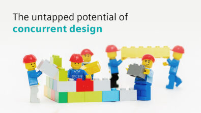 A picture of Lego people building a Lego structure