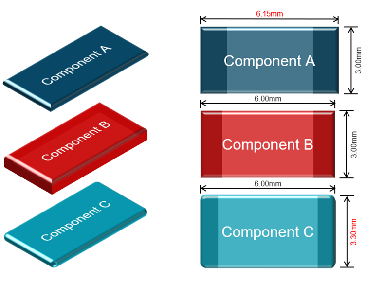 Alternate parts in different sizes from 3 different vendors