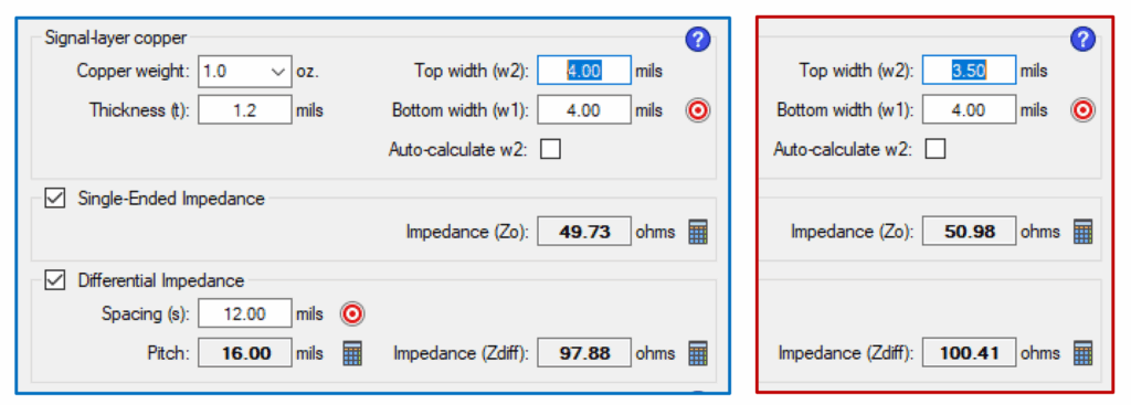 rectangular trace cross section for etch effects