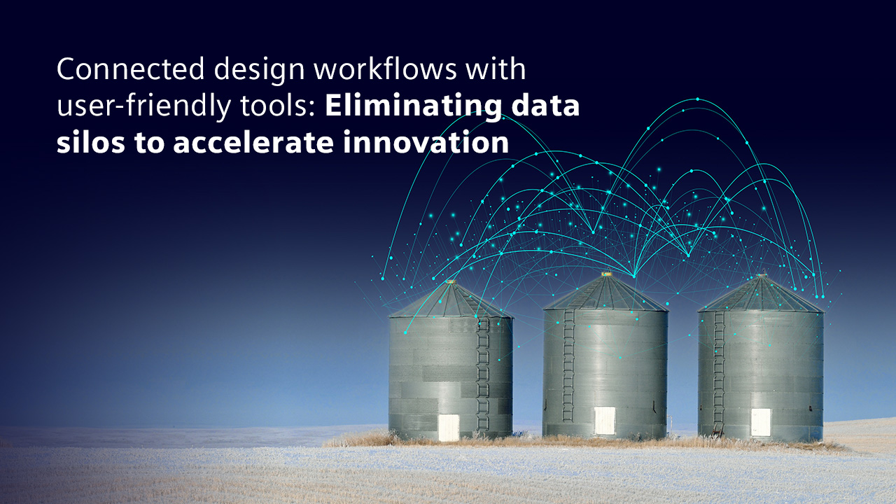 An image of farm silos with some abstract "data" flow on top.