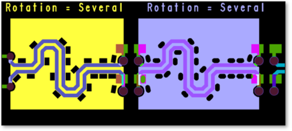 Figure7: Degassing shapes are now rotated along the traces based on the rotation set in Allegro