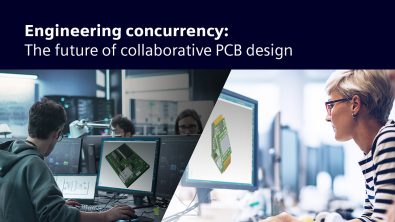 Two engineers working on PCB designs using Siemens software