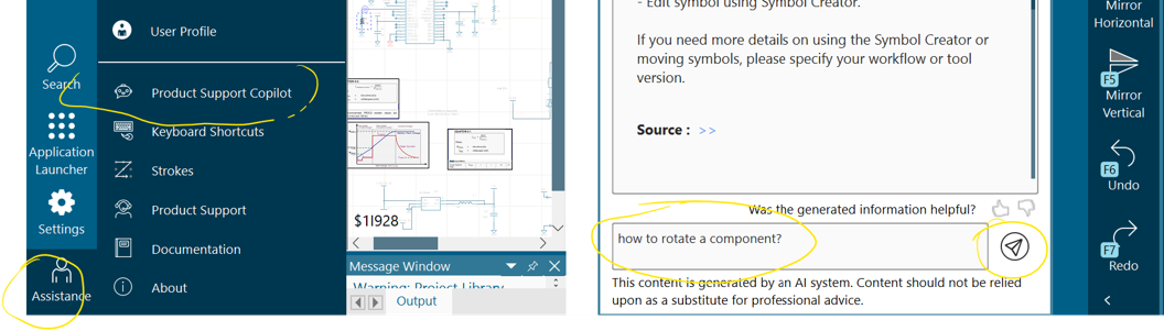 Menu bar showing product support copilot
