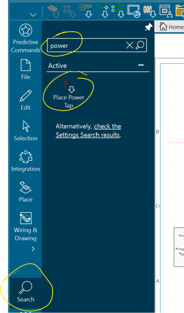 Menu bar showing Place Power Tap