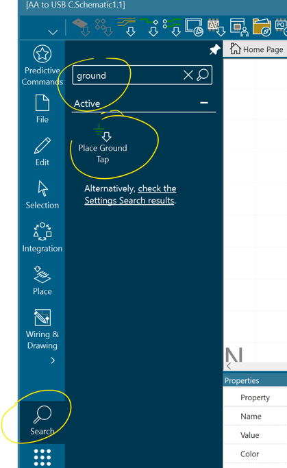 Menu bar showing Place Ground Tap