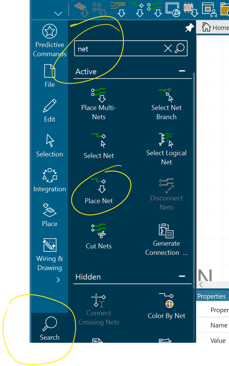 Menu bar showing Place Net