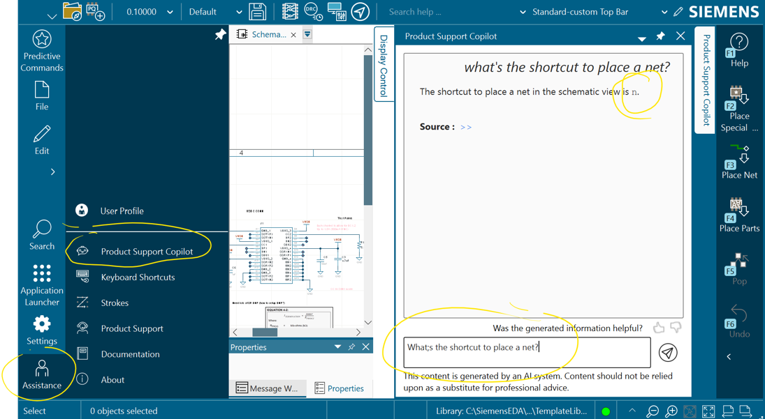 Screenshot of product support copilot