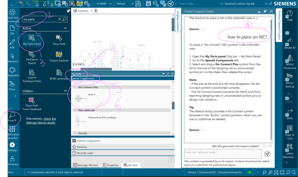 Screenshot of product support copilot