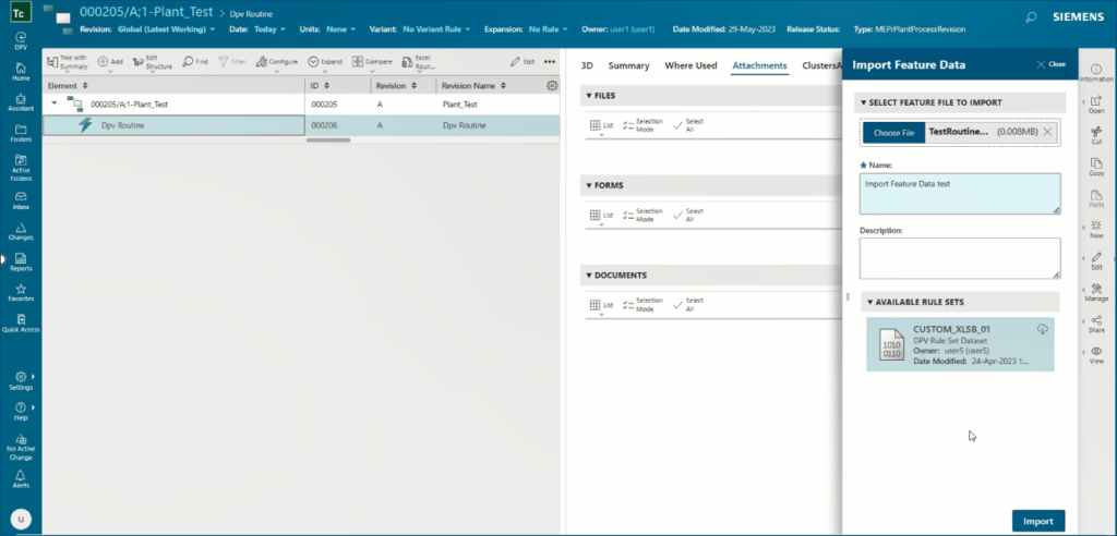 Image of XML data import in model-based-quality software from Siemens.