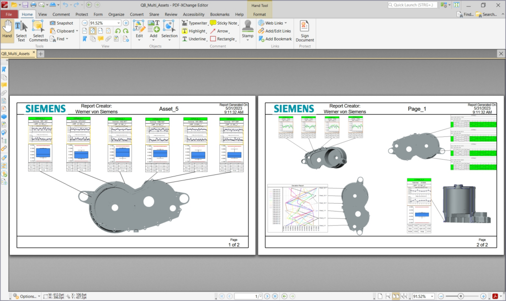 Image of report preview in model-based-quality software from Siemens.
