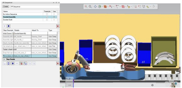 Display of virtual reality freestyle mode in 3D simulation model using Process Simulate software.