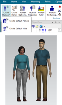 Image of virtual humans and dialog to create them in Process Simulate on Teamcenter software.