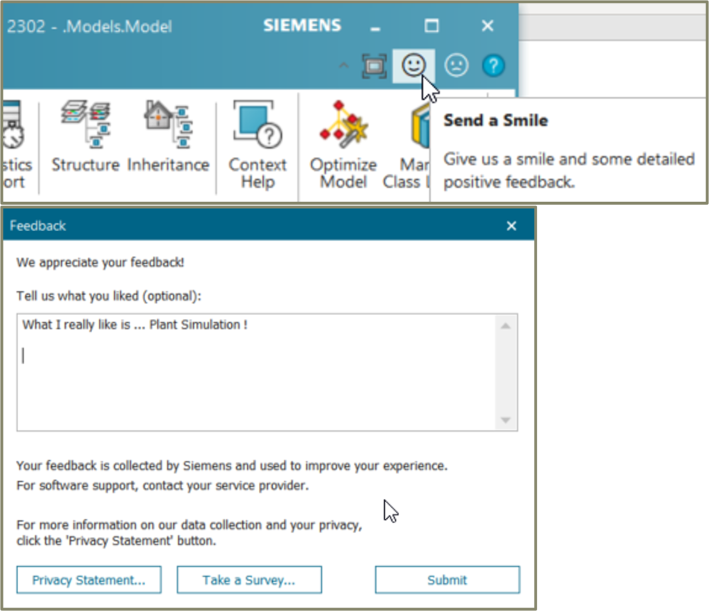 Plant Simulation 2302 direct user feedback.