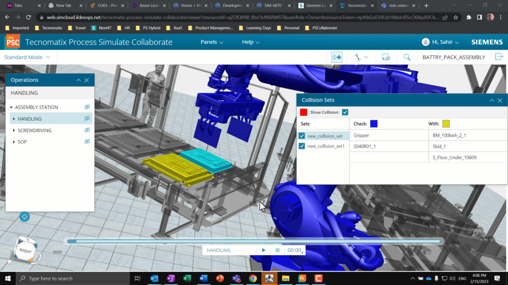 Image of collision viewer in Process Simulate Collaborate software.