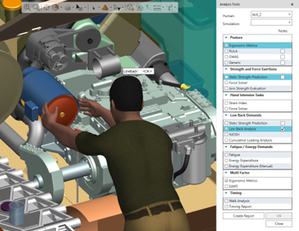 Enhanced presentation of ergonomic analysis tools