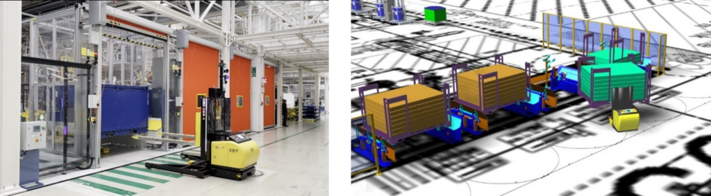 Logistics simulation modeling: Forklift AGV Handling: Reality vs. Plant Simulation model