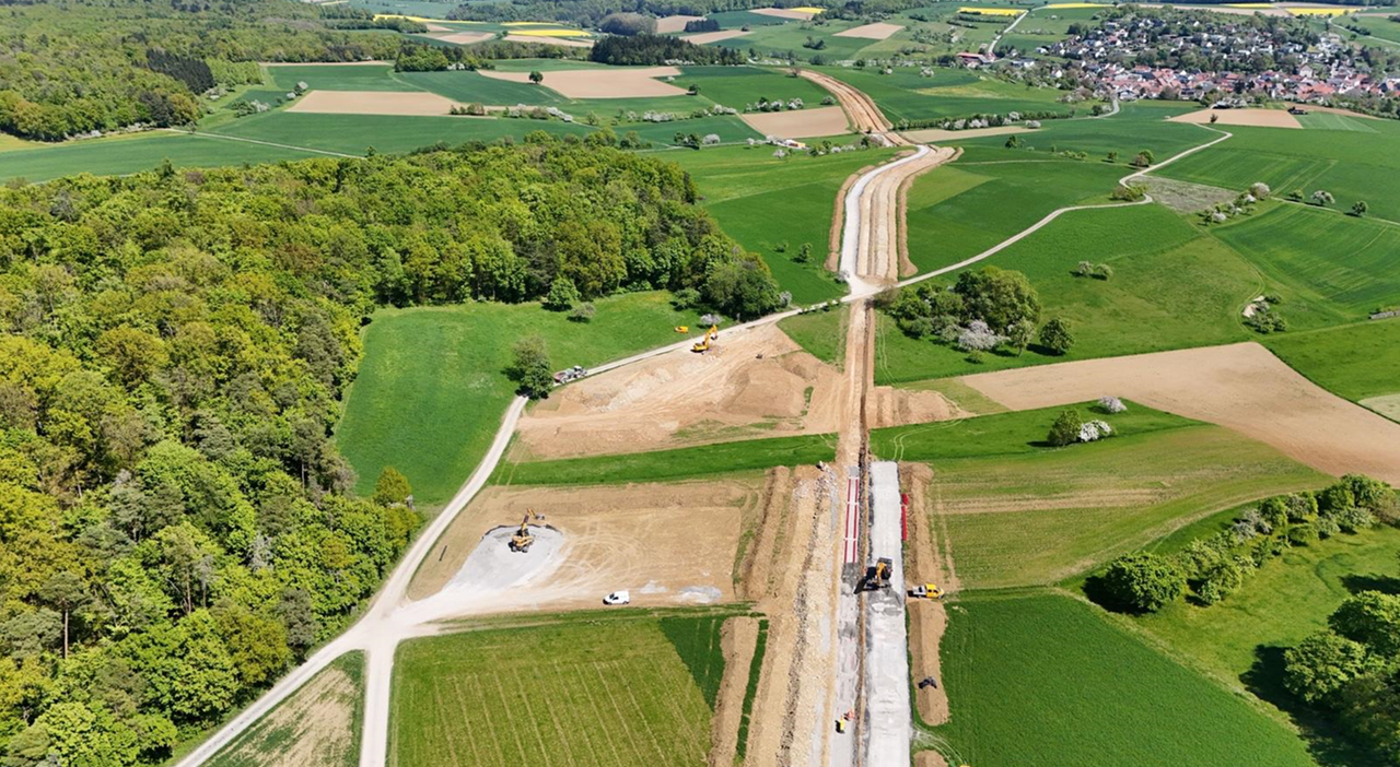 Aerial view of construction progress for high-voltage underground cable corridor