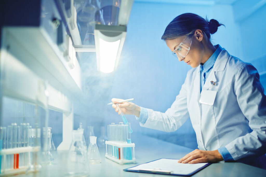 Woman works in medical laboratory