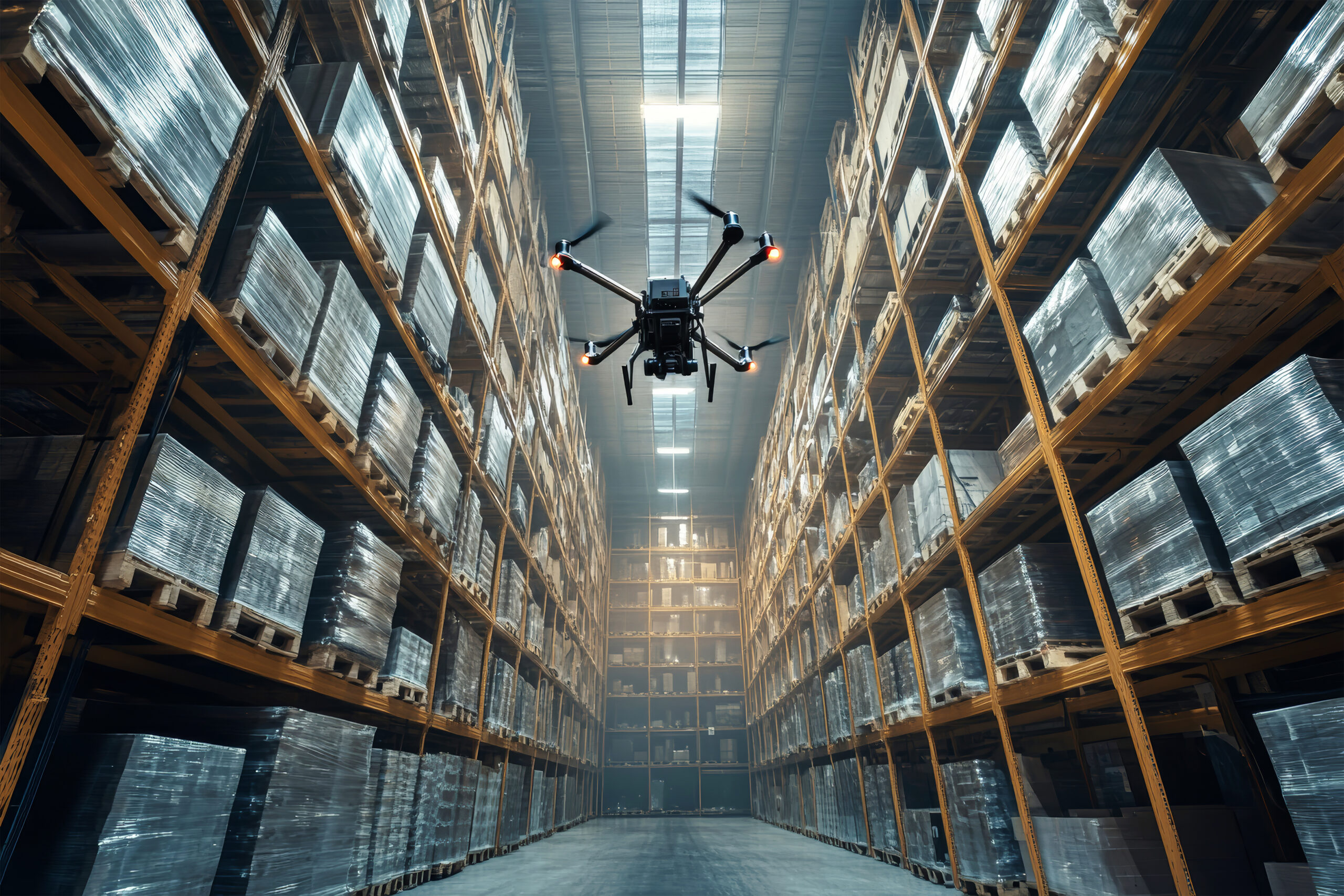 Drone in a warehouse