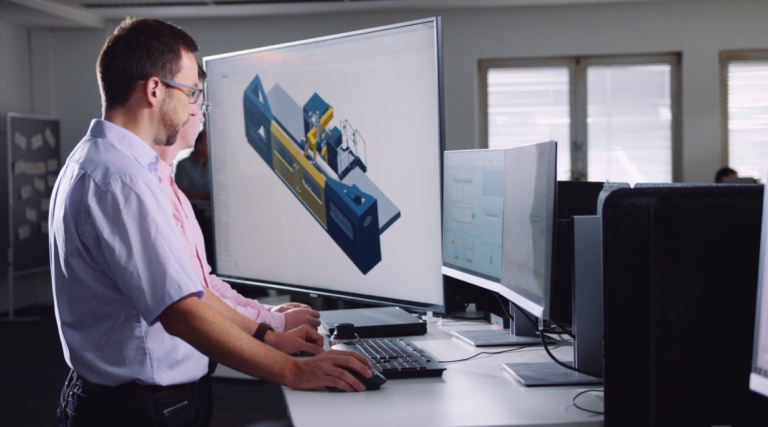 Engineer using design engineering solutions to create a digital prototype