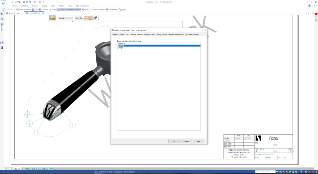 FOA parts list feature demonstrated on espresso machine component