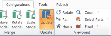Configurations tab in Solid Edge with Update option selected