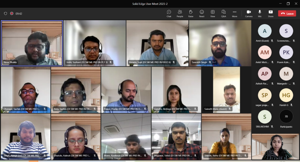 Attendees in a Microsoft Teams meeting virtually participating in the Solid Edge User Meet 2023.2