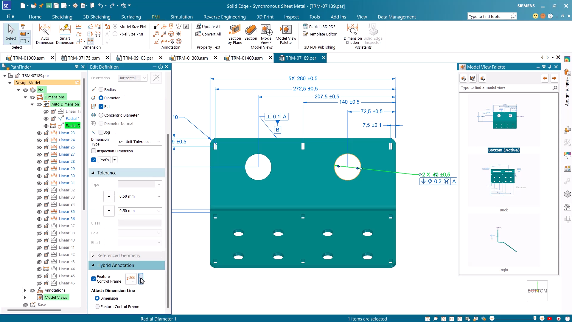 Hybrid annotations - Solid Edge